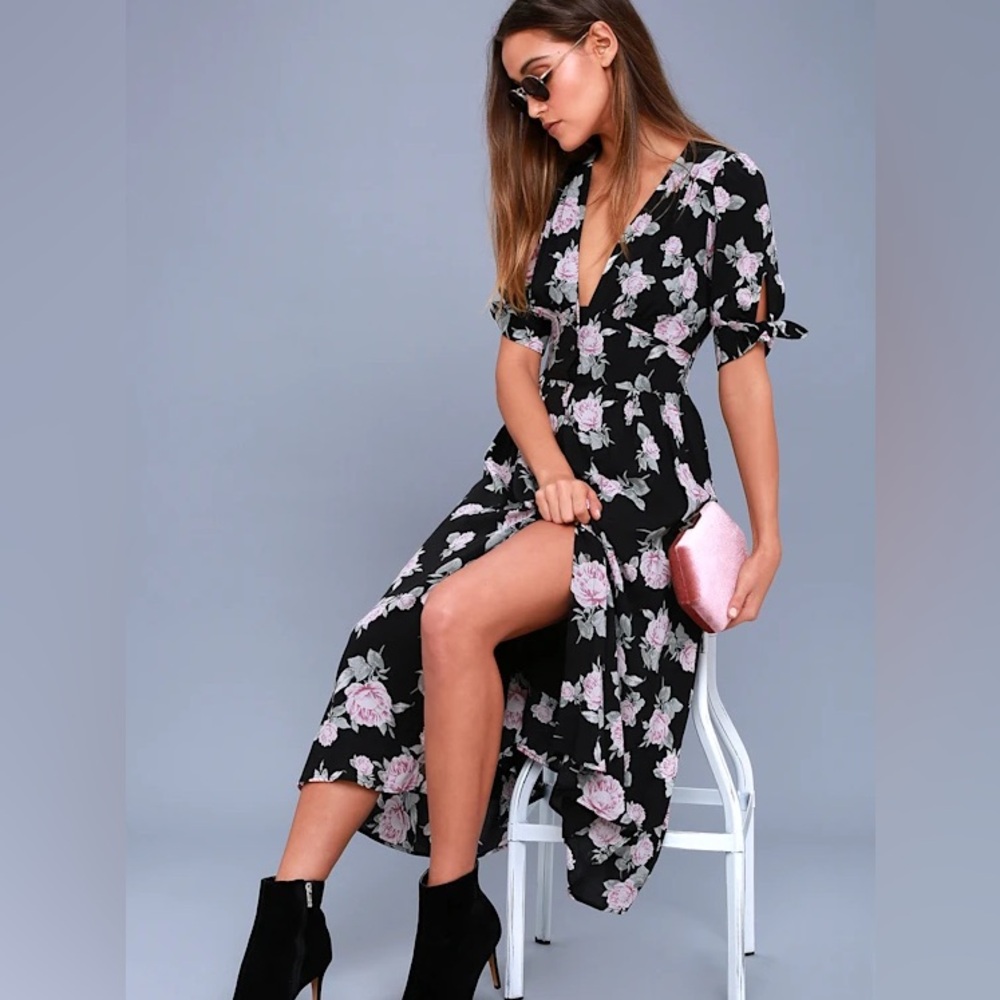 FREE PEOPLE Love of My Life Black & Pink Floral Midi Dress